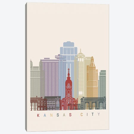 Kansas City Skyline Poster Canvas Print #PUR1014} by Paul Rommer Canvas Artwork