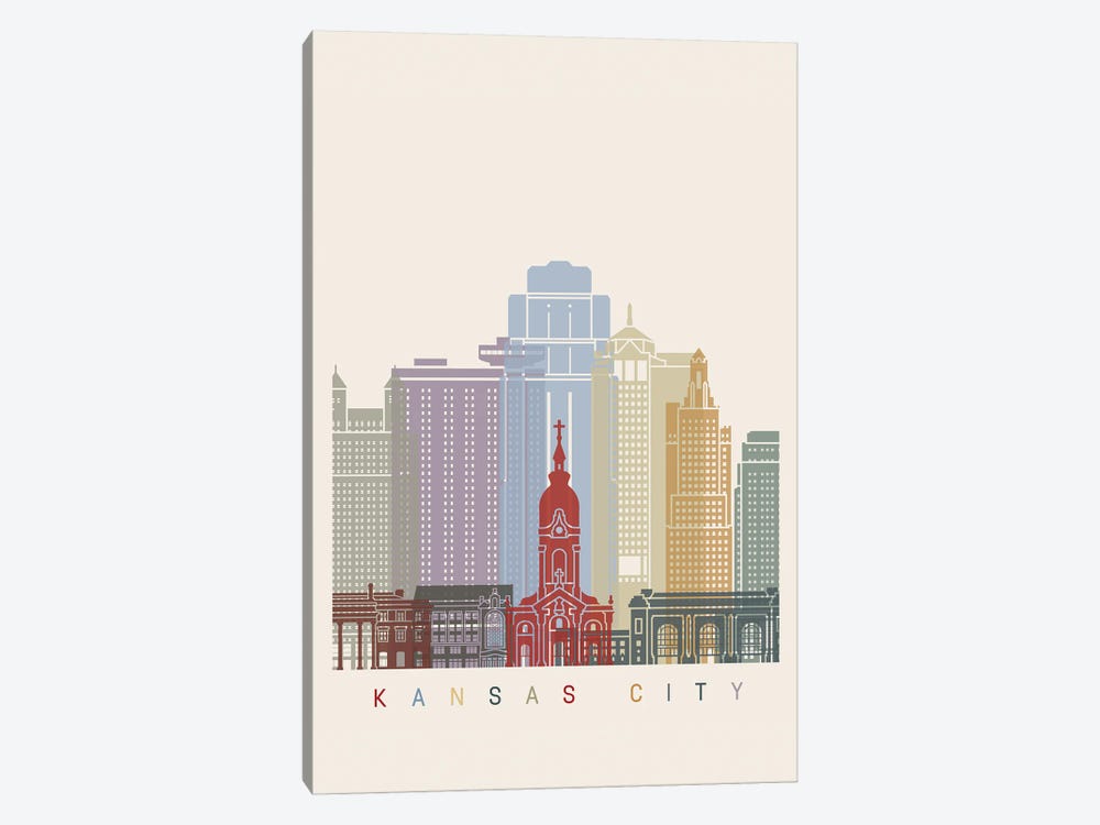 Kansas City Skyline Poster by Paul Rommer 1-piece Canvas Print