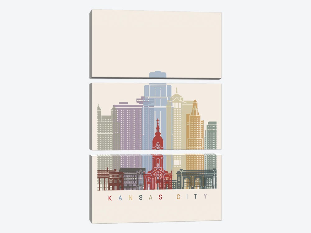 Kansas City Skyline Poster by Paul Rommer 3-piece Canvas Art Print