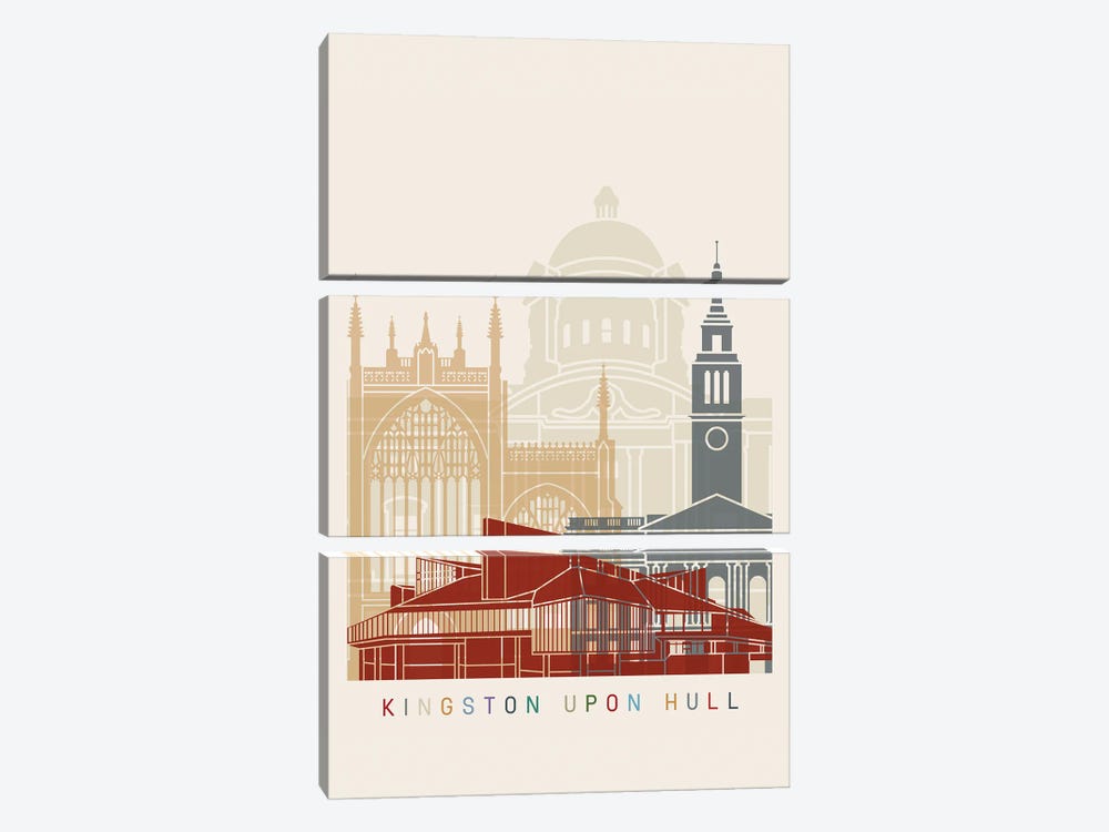 Kingston Upon Hull Skyline Poster by Paul Rommer 3-piece Canvas Wall Art