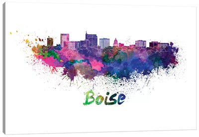 Boise Skyline In Watercolor Canvas Art Print - Idaho Art