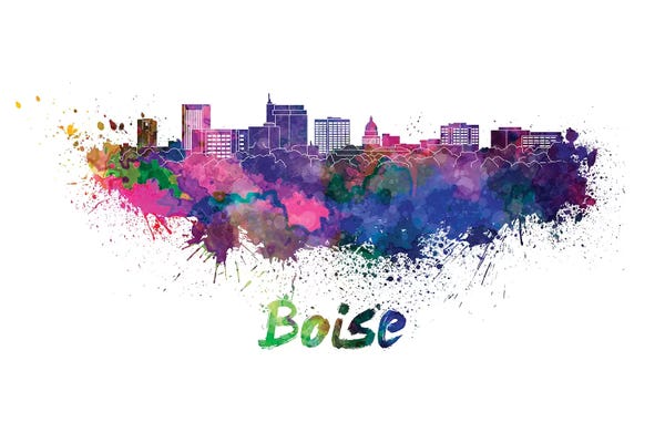 Idaho: Boise Skyline In Watercolor by Paul Rommer