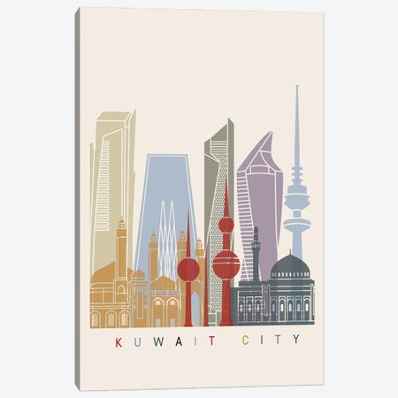 Kuwait City Skyline Poster Canvas Print #PUR1022} by Paul Rommer Canvas Art