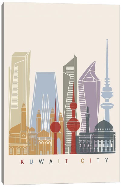 Kuwait City Skyline Poster Canvas Art Print