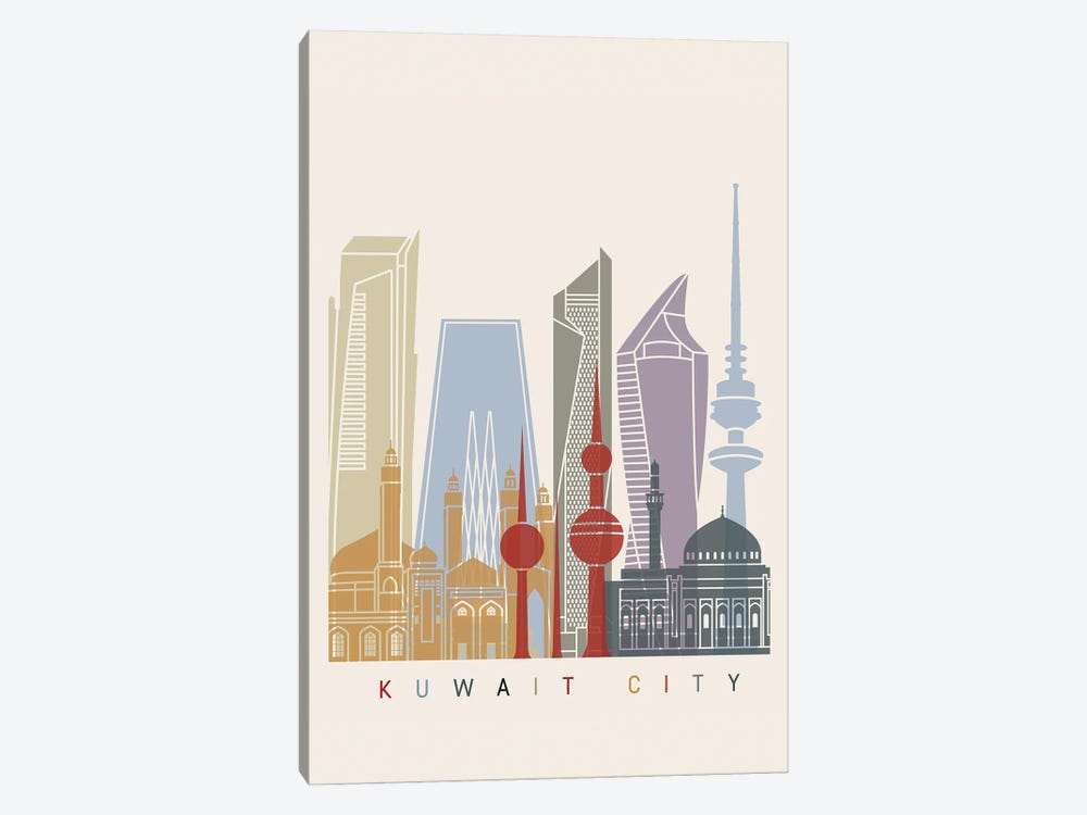 Kuwait City Skyline Poster by Paul Rommer 1-piece Canvas Wall Art