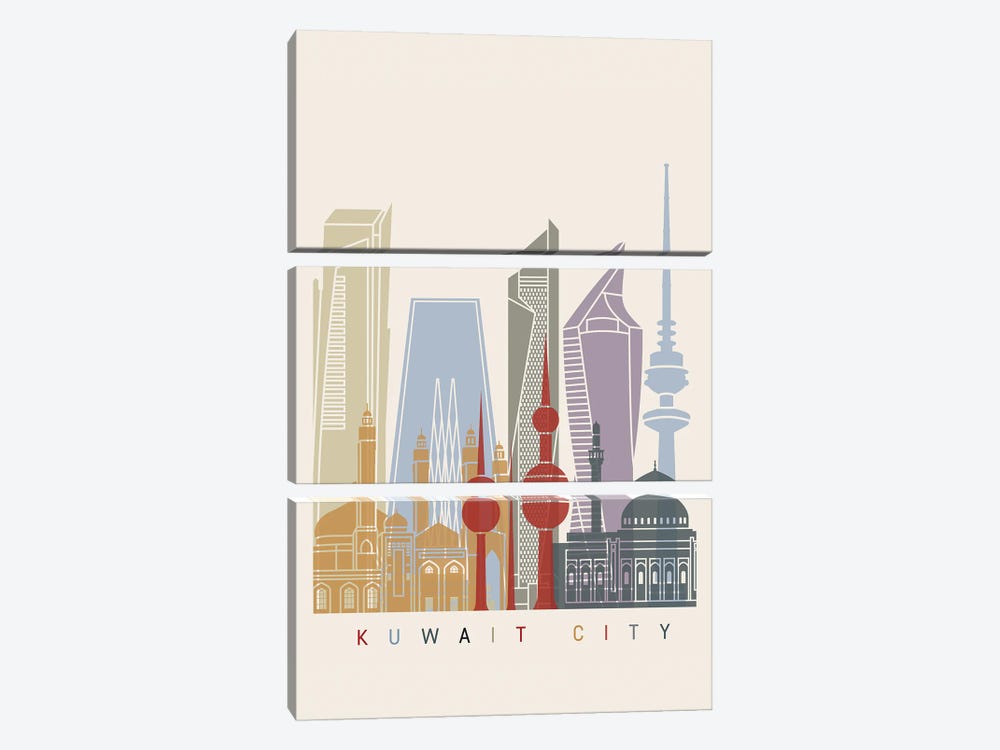 Kuwait City Skyline Poster by Paul Rommer 3-piece Canvas Artwork