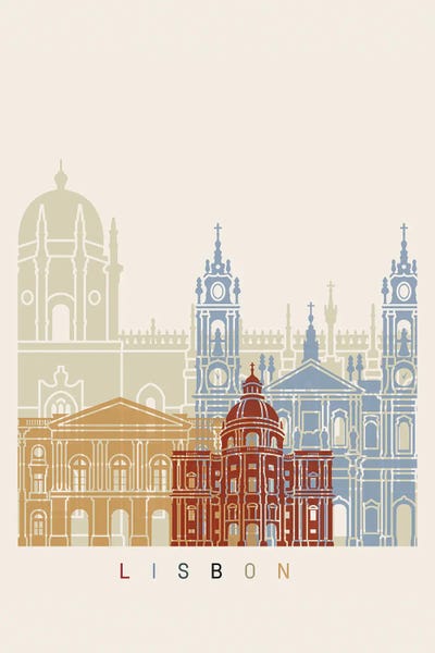 Lisbon Skyline Poster II by Paul Rommer canvas print