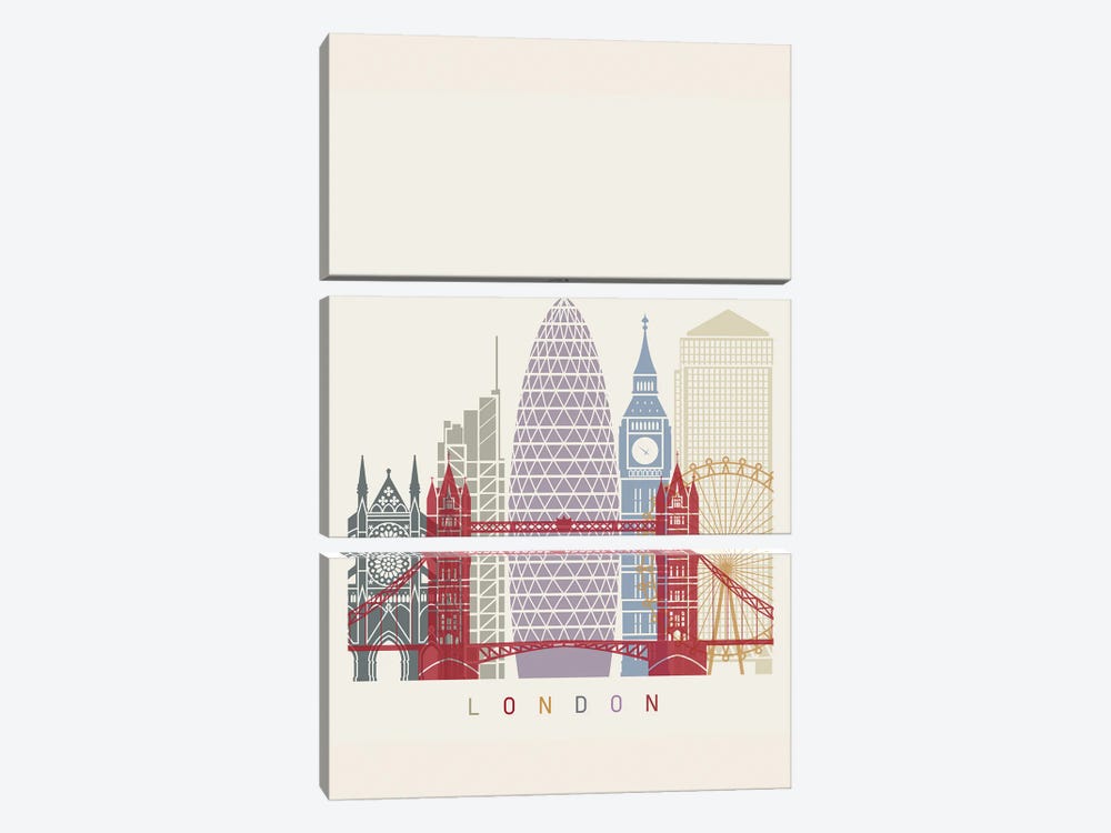 London II Skyline Poster by Paul Rommer 3-piece Canvas Art Print