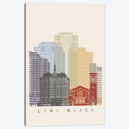 Long Beach Skyline Poster Canvas Print #PUR1048} by Paul Rommer Canvas Art