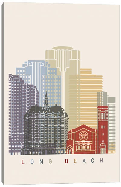 Long Beach Skyline Poster Canvas Art Print