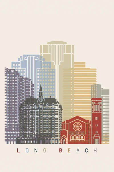 Long Beach: Long Beach Skyline Poster by Paul Rommer