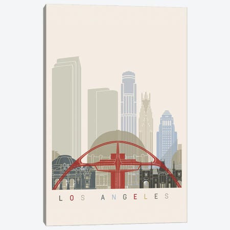Los Angeles Skyline Poster Canvas Print #PUR1049} by Paul Rommer Canvas Artwork