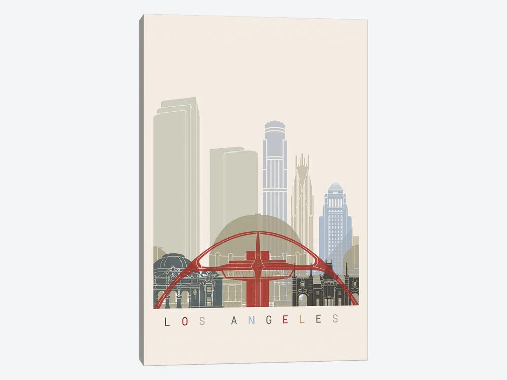 Los Angeles Skyline Poster by Paul Rommer 1-piece Canvas Art Print