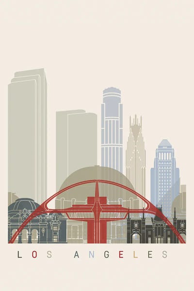 Los Angeles Skylines: Los Angeles Skyline Poster by Paul Rommer