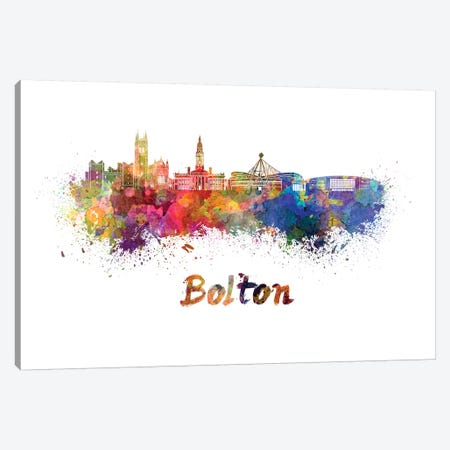 Bolton Skyline In Watercolor Canvas Print #PUR104} by Paul Rommer Canvas Wall Art