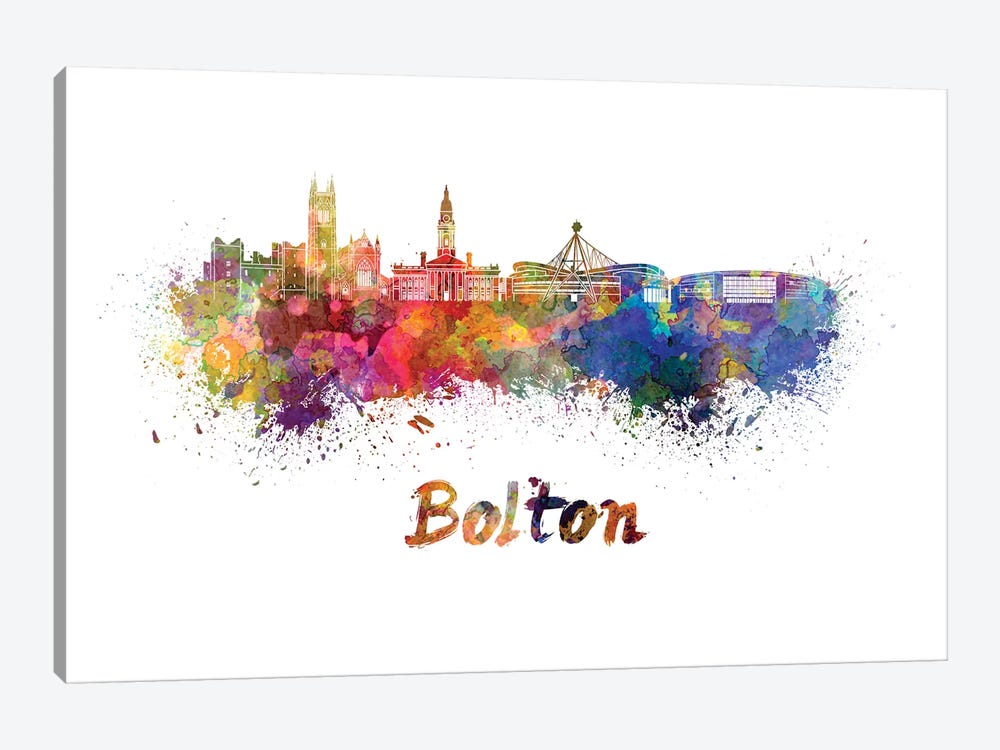 Bolton Skyline In Watercolor by Paul Rommer 1-piece Canvas Artwork