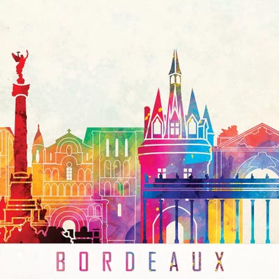 Bordeaux Landmarks Watercolor Poster by Paul Rommer canvas print