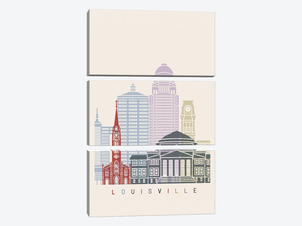Louisville Skyline Poster by Paul Rommer 3-piece Canvas Print
