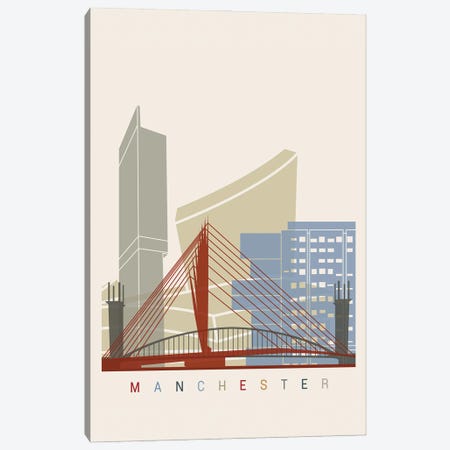 Manchester Skyline Poster Canvas Print #PUR1057} by Paul Rommer Canvas Wall Art