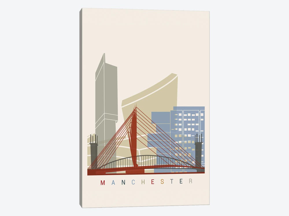 Manchester Skyline Poster by Paul Rommer 1-piece Canvas Art