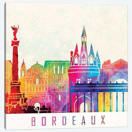 Bordeaux Landmarks Watercolor Poster Canvas Print #PUR105} by Paul Rommer Canvas Artwork