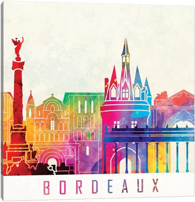 Bordeaux Landmarks Watercolor Poster Canvas Art Print
