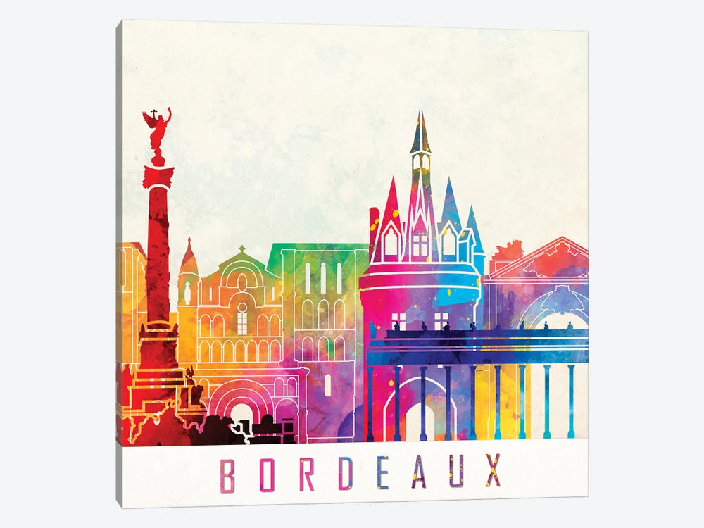 Bordeaux Landmarks Watercolor Poster by Paul Rommer 1-piece Art Print