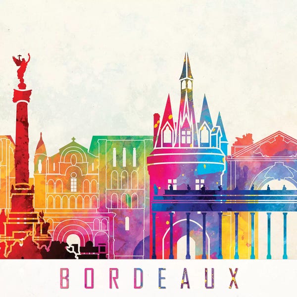 Nouvelle-Aquitaine: Bordeaux Landmarks Watercolor Poster by Paul Rommer