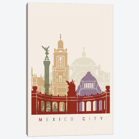 Mexico City Skyline Poster Canvas Print #PUR1063} by Paul Rommer Canvas Wall Art