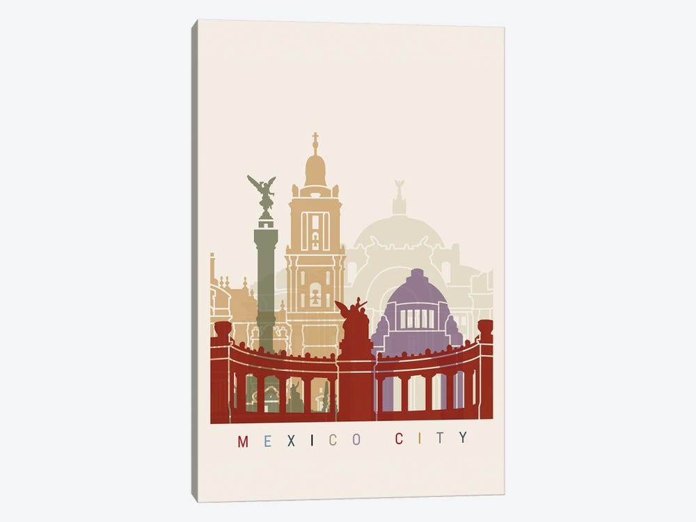 Mexico City Skyline Poster by Paul Rommer 1-piece Canvas Print