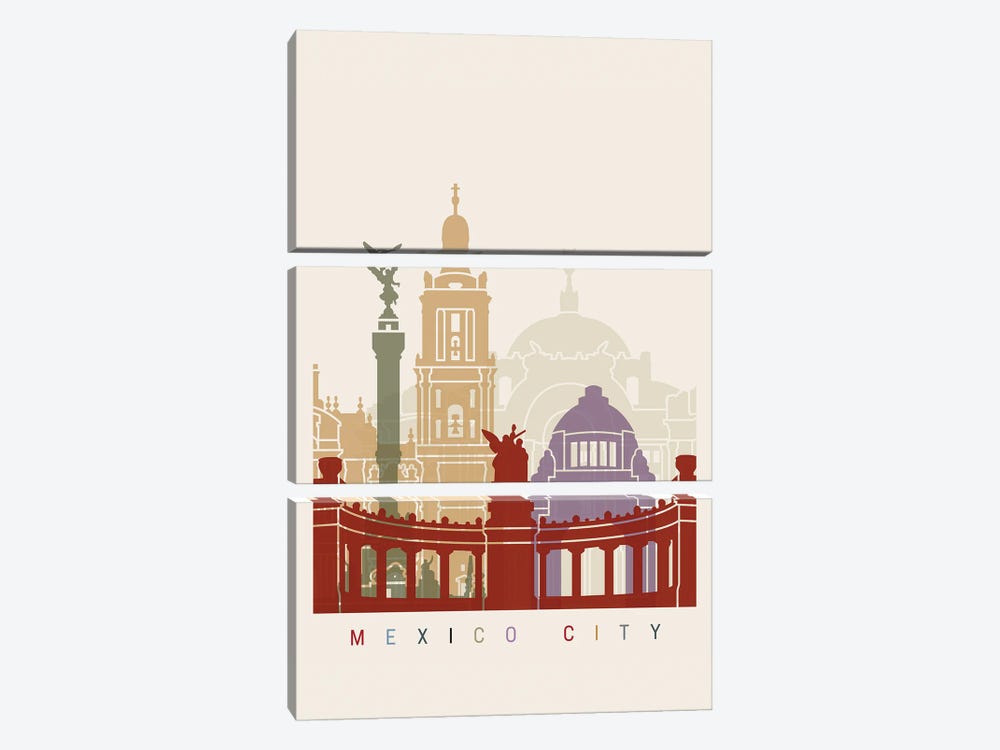 Mexico City Skyline Poster by Paul Rommer 3-piece Art Print