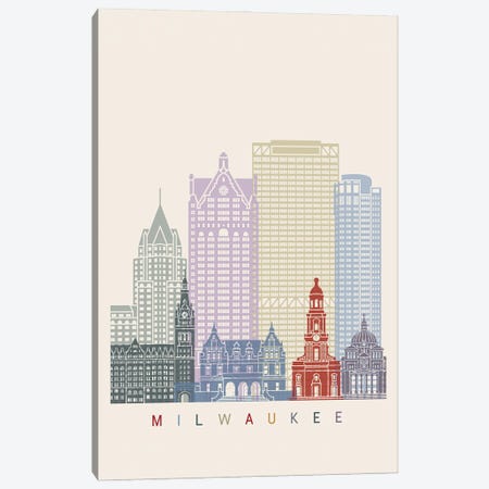 Milwaukee Skyline Poster Canvas Print #PUR1065} by Paul Rommer Art Print