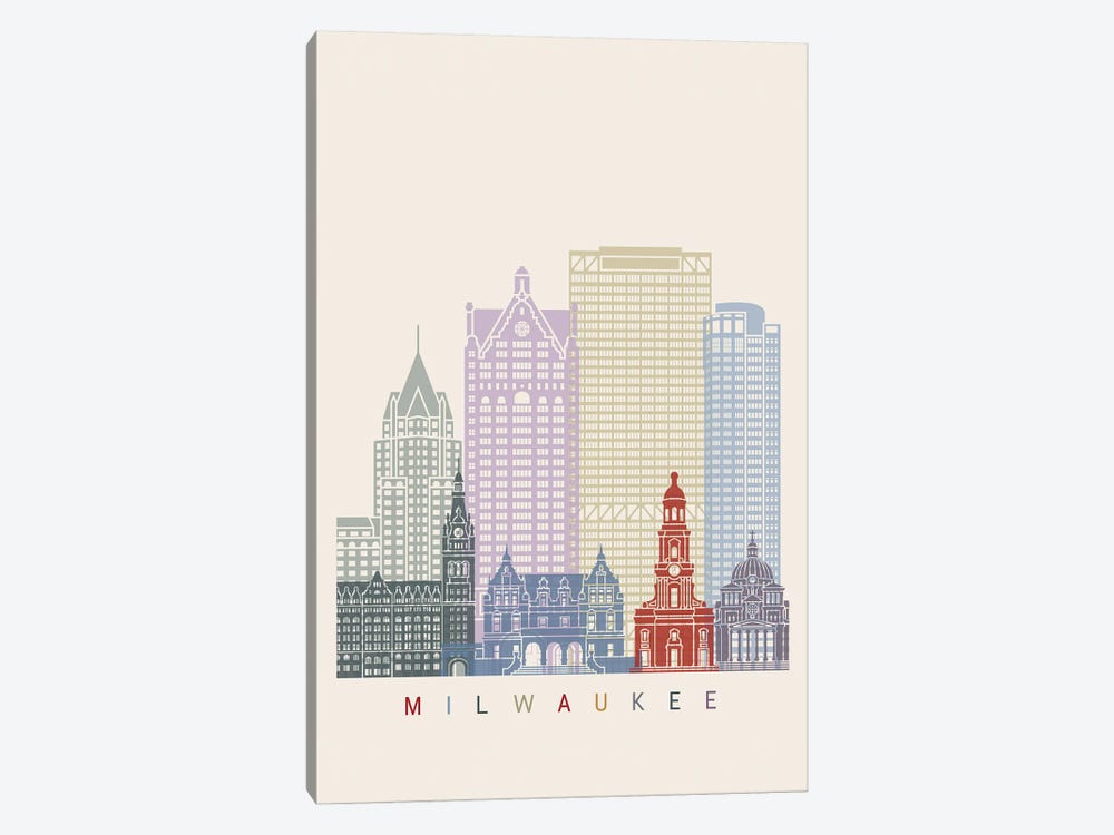 Milwaukee Skyline Poster by Paul Rommer 1-piece Canvas Print