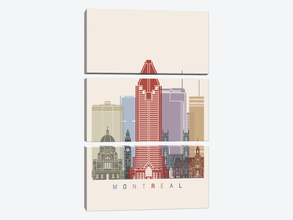 Montreal Skyline Poster by Paul Rommer 3-piece Canvas Art