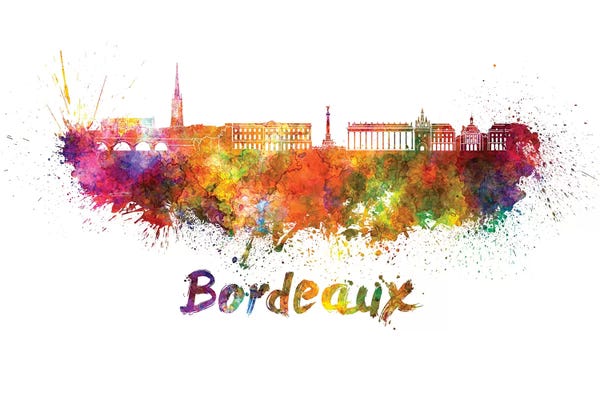 Nouvelle-Aquitaine: Bordeaux Skyline In Watercolor by Paul Rommer
