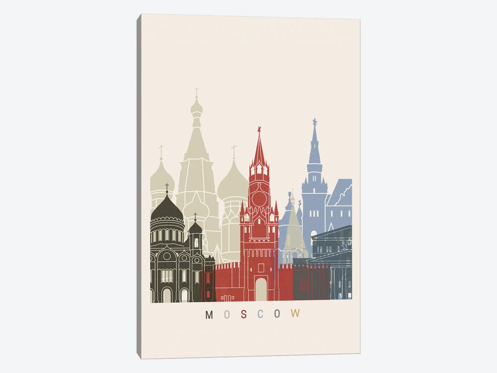 Moscow Skyline Poster by Paul Rommer 1-piece Canvas Art Print