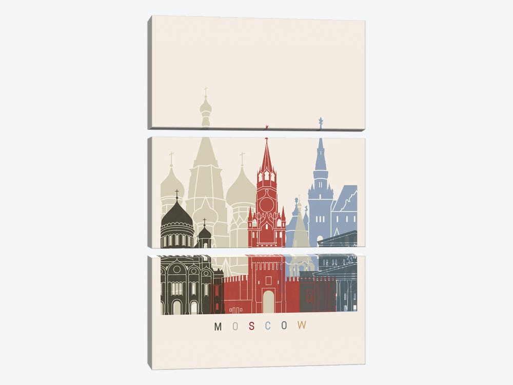 Moscow Skyline Poster by Paul Rommer 3-piece Canvas Print