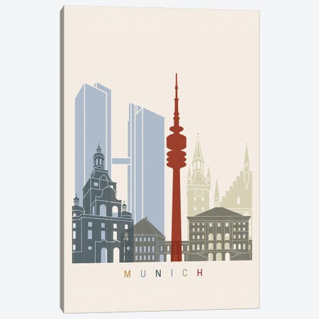 Munich Skyline Poster Canvas Print #PUR1072} by Paul Rommer Art Print
