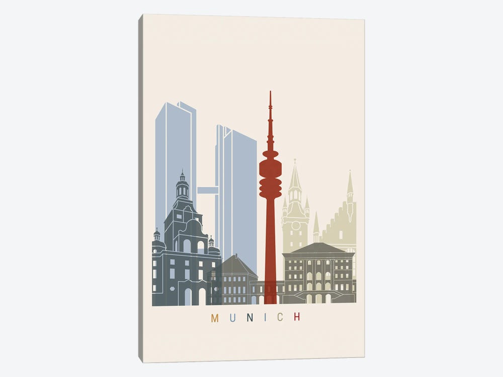 Munich Skyline Poster by Paul Rommer 1-piece Canvas Art Print