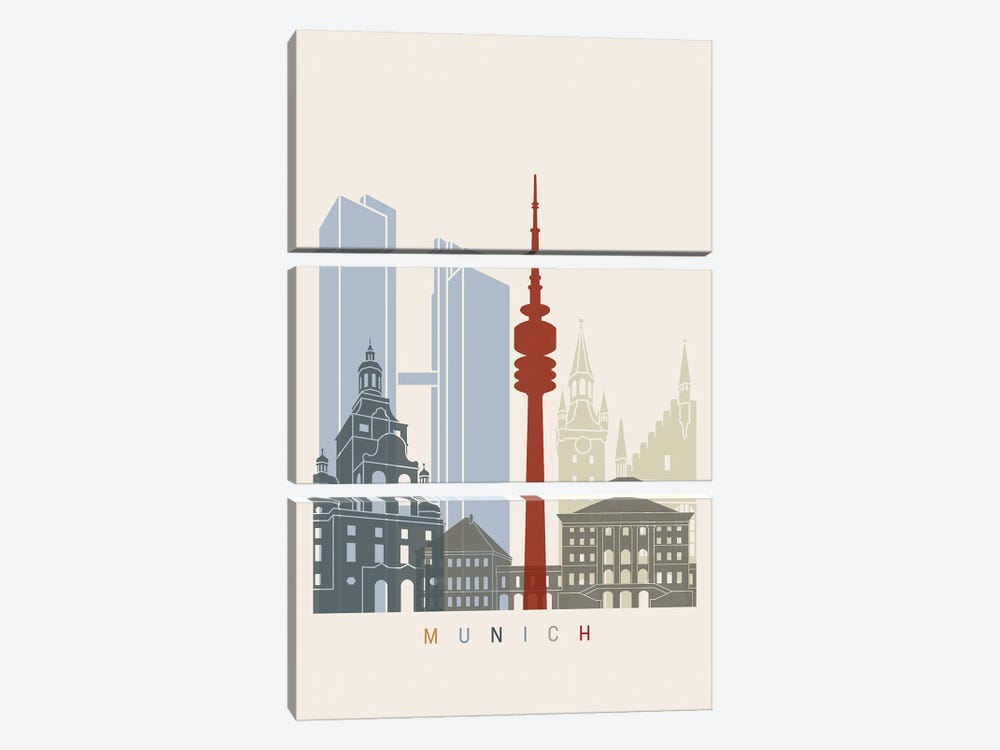 Munich Skyline Poster by Paul Rommer 3-piece Canvas Print
