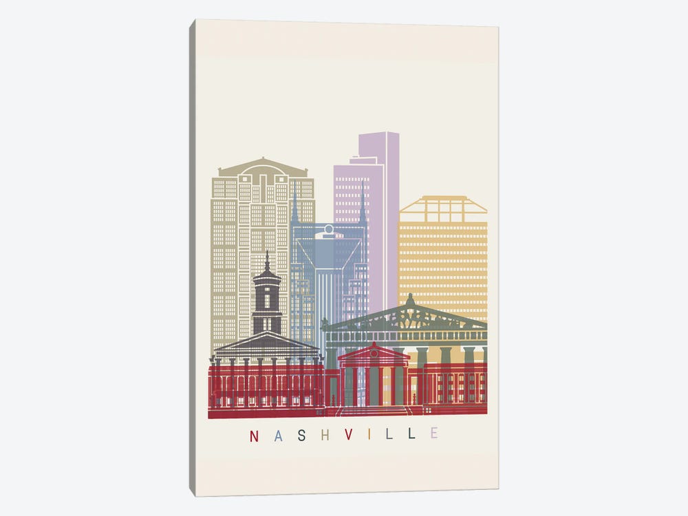 Nashville Skyline Poster by Paul Rommer 1-piece Canvas Art