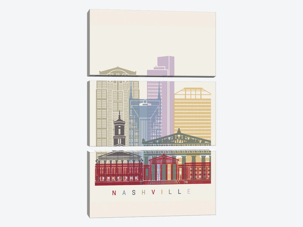Nashville Skyline Poster by Paul Rommer 3-piece Canvas Art