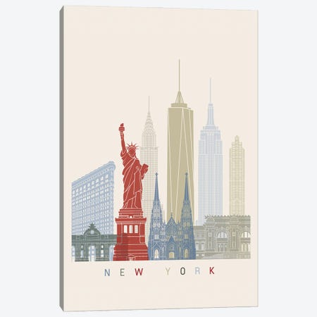 New York Skyline Poster Canvas Print #PUR1076} by Paul Rommer Canvas Artwork