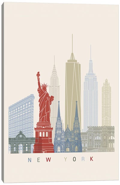New York Skyline Poster Canvas Art Print - Statue of Liberty Art