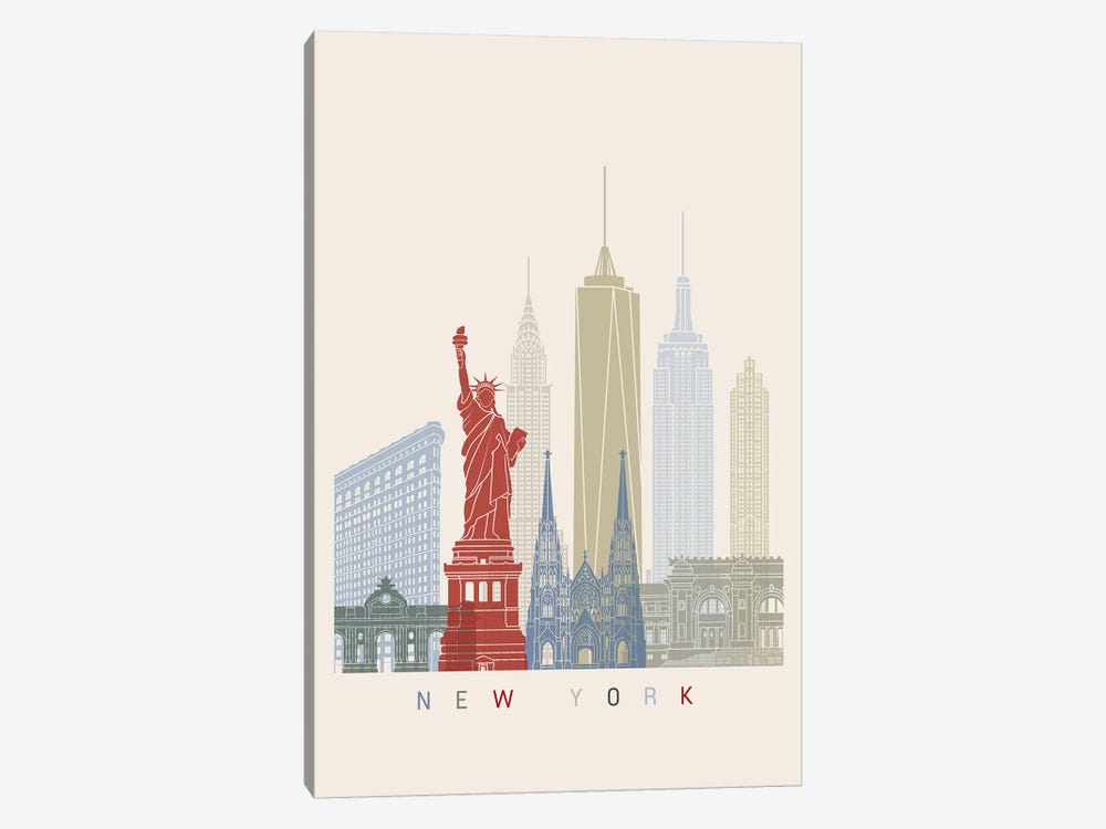 New York Skyline Poster by Paul Rommer 1-piece Canvas Art Print