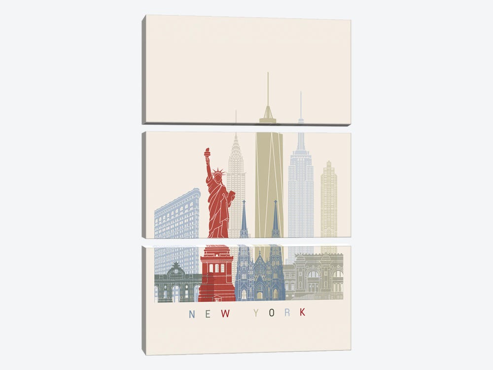 New York Skyline Poster by Paul Rommer 3-piece Canvas Art Print