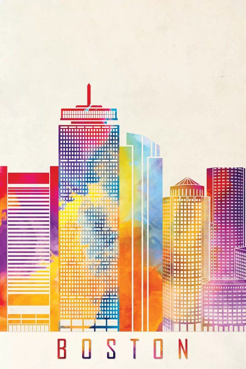 Boston Landmarks Watercolor Poster