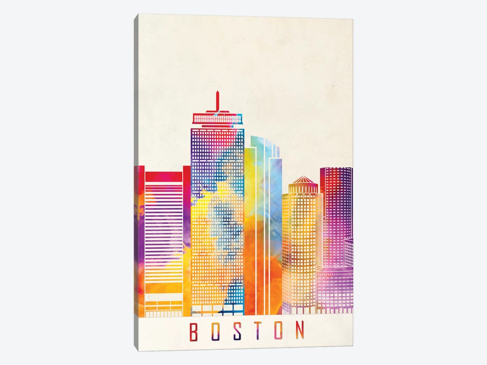 Boston Landmarks Watercolor Poster by Paul Rommer 1-piece Art Print