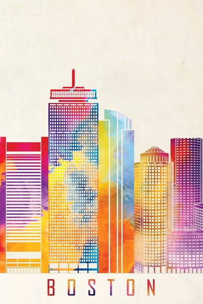 Boston: Boston Landmarks Watercolor Poster by Paul Rommer