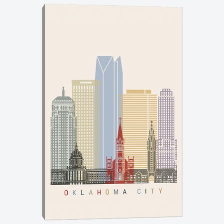 Oklahoma City Skyline Poster Canvas Print #PUR1082} by Paul Rommer Canvas Artwork